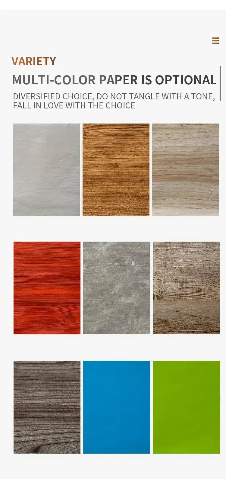 Excellent Grade Different Wood Grains Melamine Impregnated Paper for Furniture/Decoration