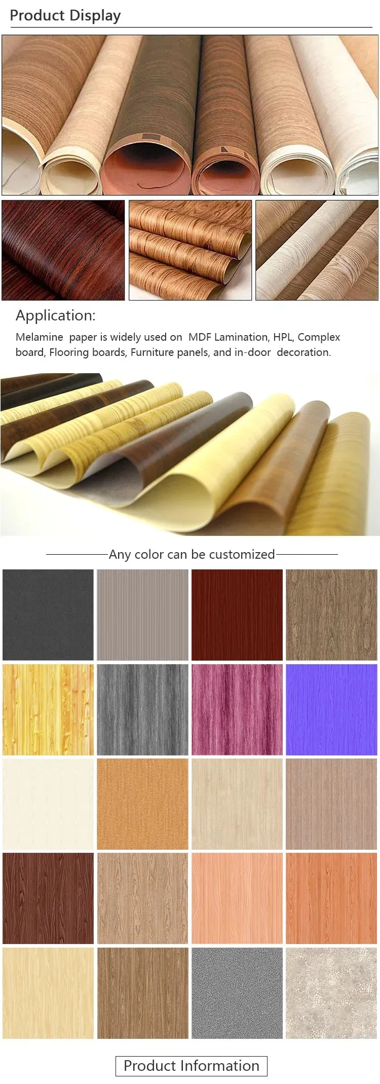 Excellent Grade Different Wood Grains Melamine Impregnated Paper for Furniture/Decoration