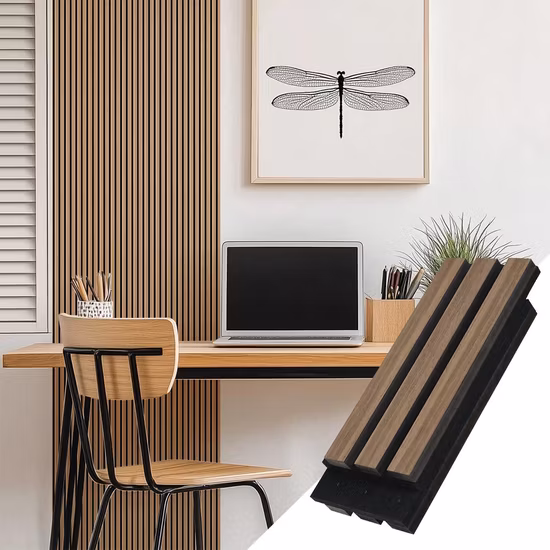 Decorative Slat Wooden Wall Panels With Acoustic PET Sound Proofing Panel